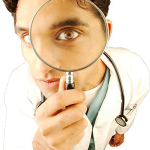 Powerwellness. Keep healthy! Essence of live. doctor looking through magnifying glass uid 1329155_300x473